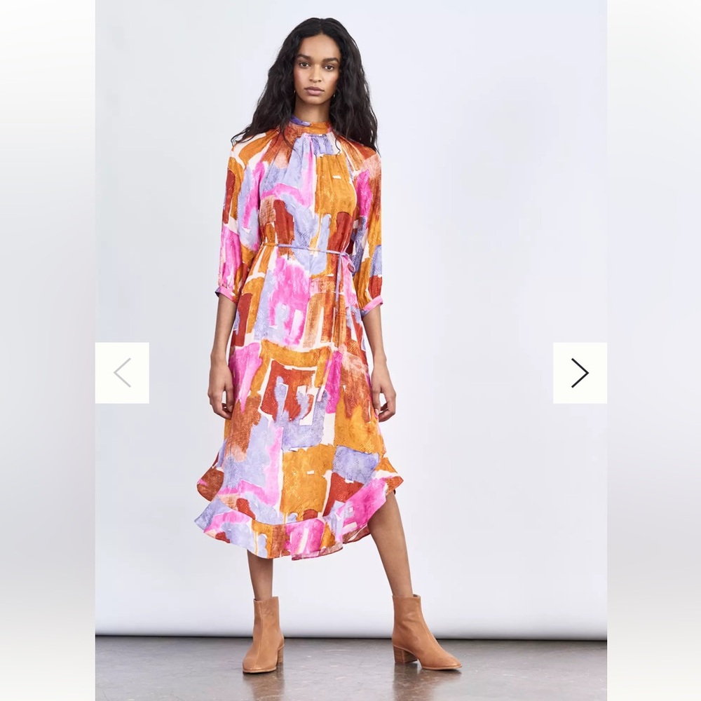 Maeve by Anthropologie Jessamine Mock Neck Maxi midi Dress XS 3/4 sleeve